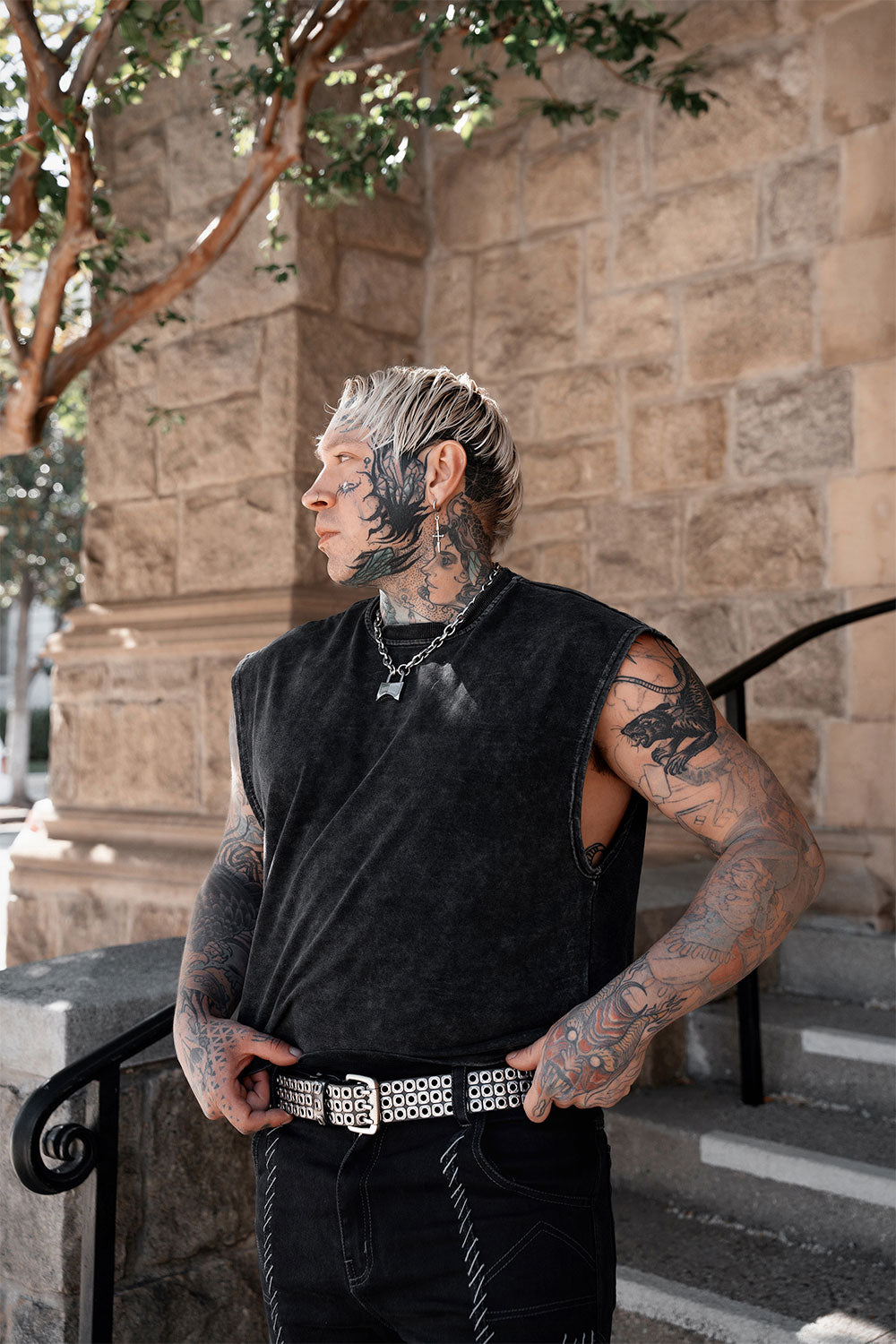 street style genuine leather mens studded punk waist belt