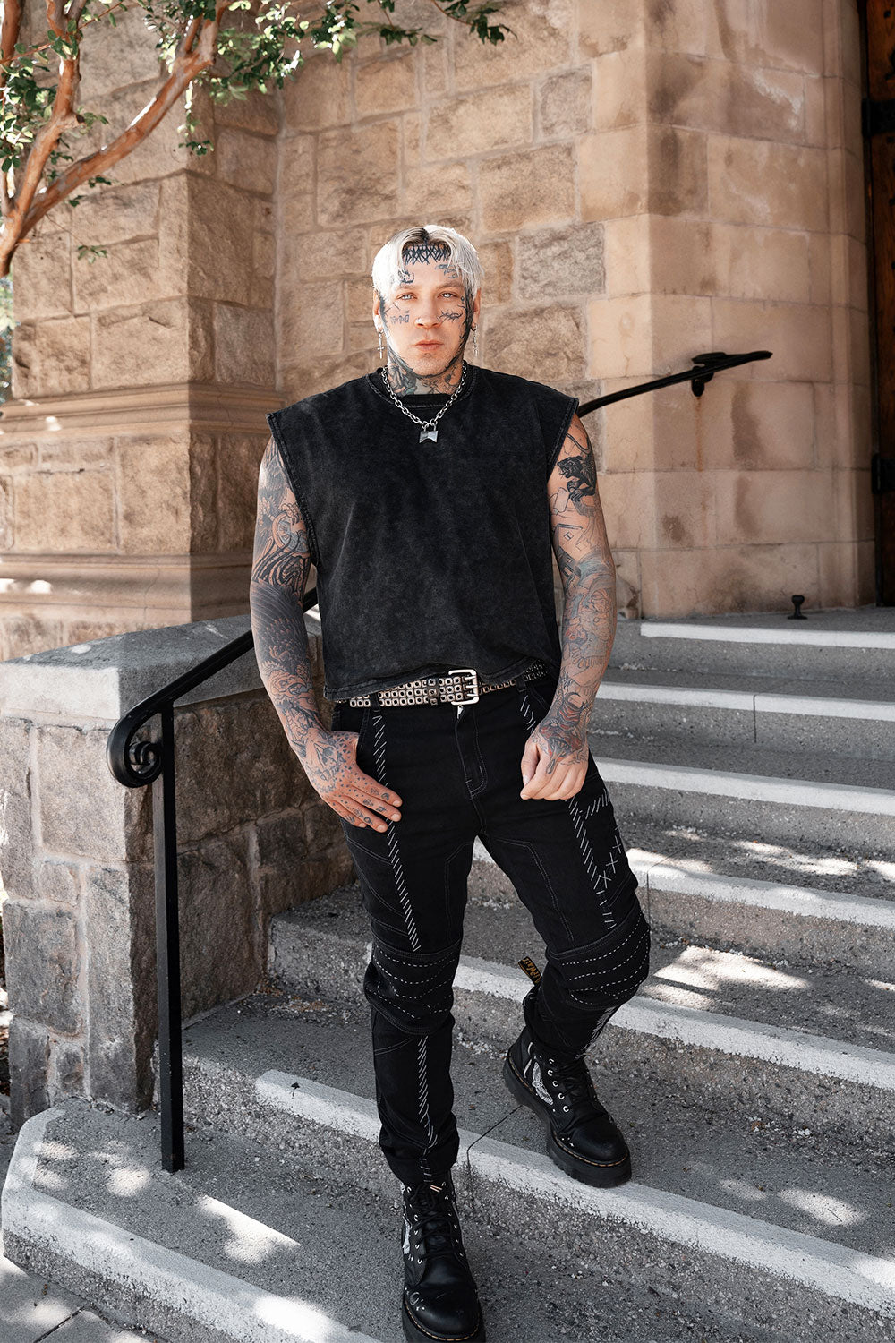 grunge goth genuine leather mens studded punk waist belt