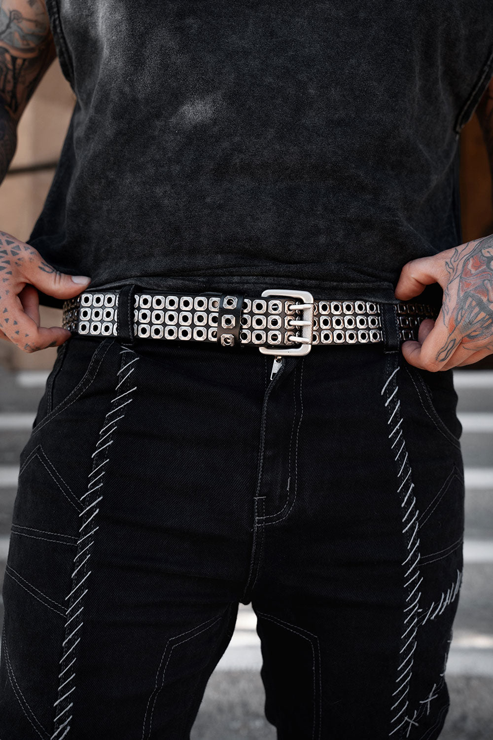 leather mens studded punk waist belt