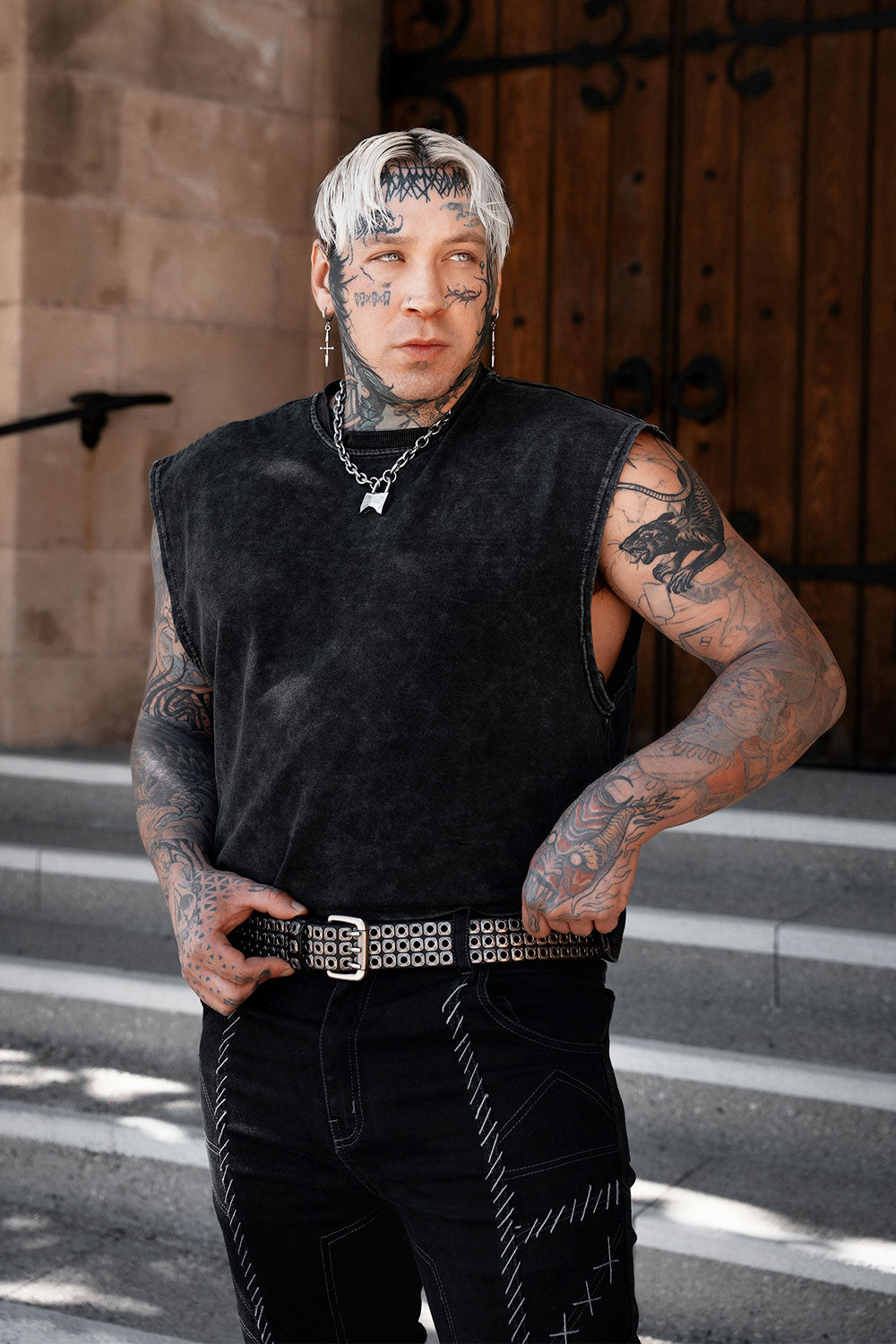 genuine leather mens studded punk waist belt