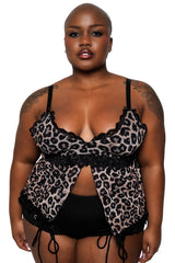 mesh leopard animal print flared open front halter top