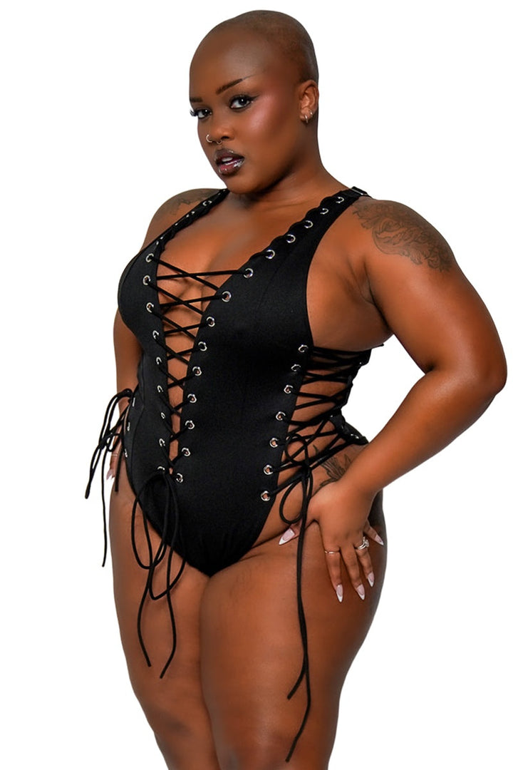 womens black grunge goth punk bathing suit one piece