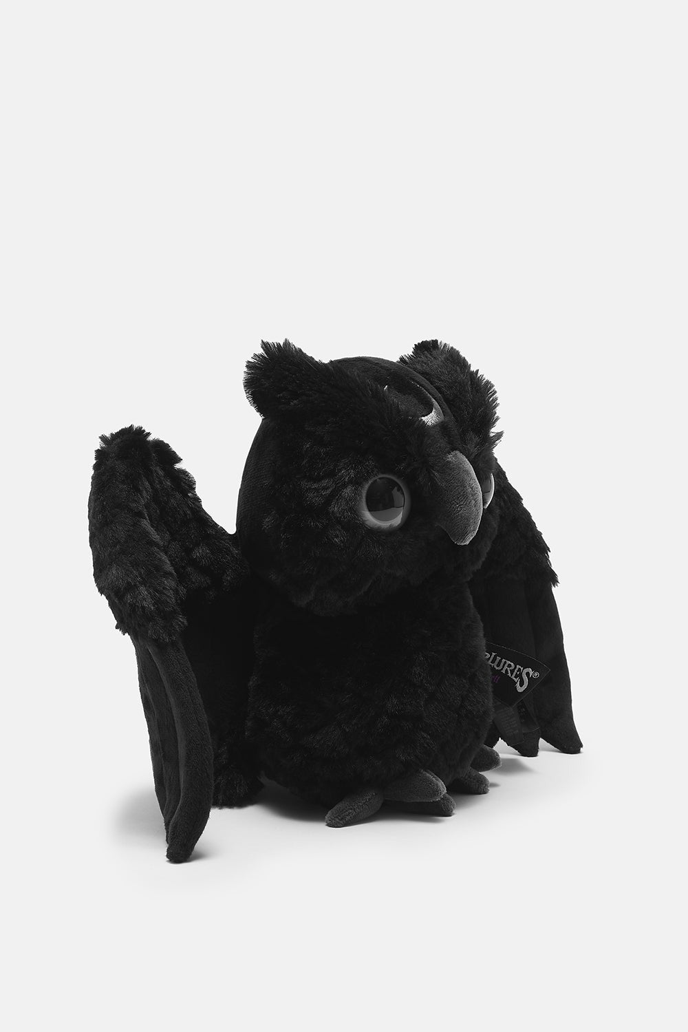 spooky cute black owl plush toy with crescent moon embroidery 