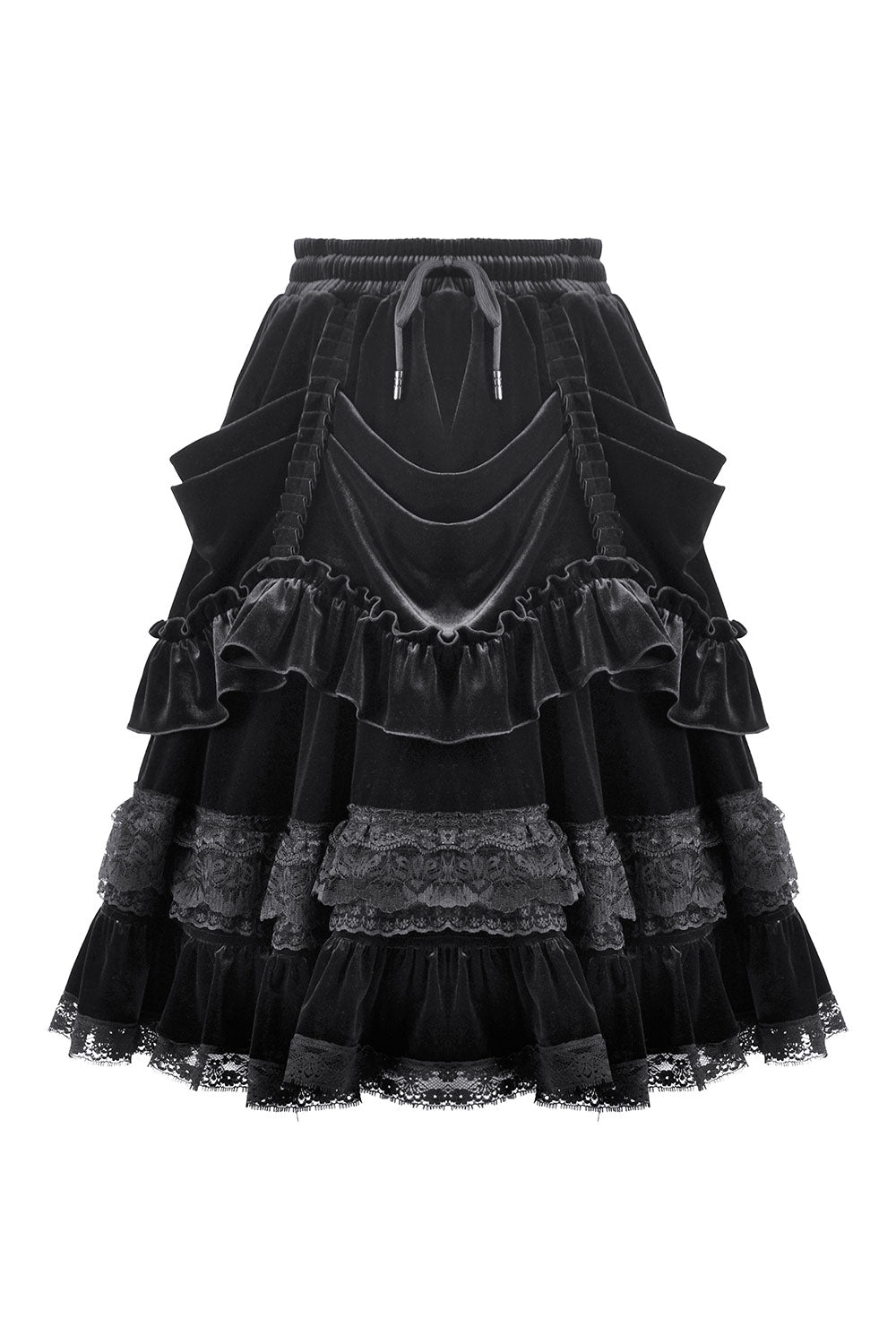 Black ruffled goth skirt with drawstring