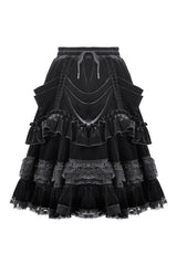 Black ruffled goth skirt with drawstring