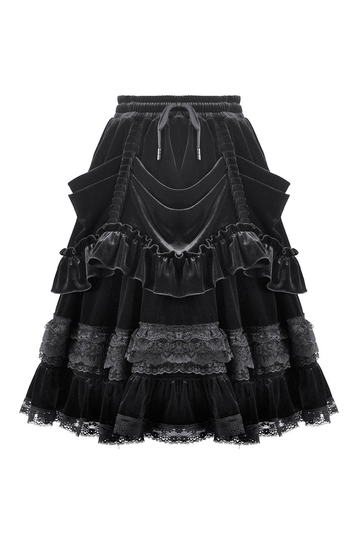 Black ruffled goth skirt with drawstring