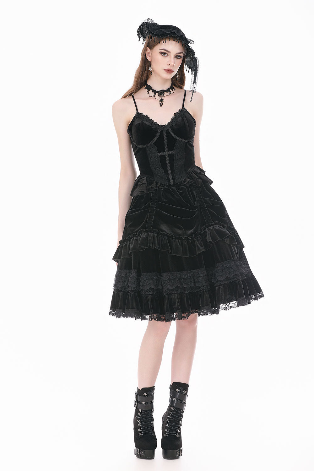 Black midlength layered skirt