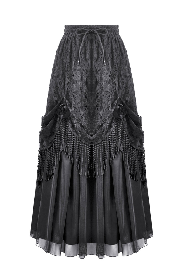 Victorian goth skirt with lace and rose details