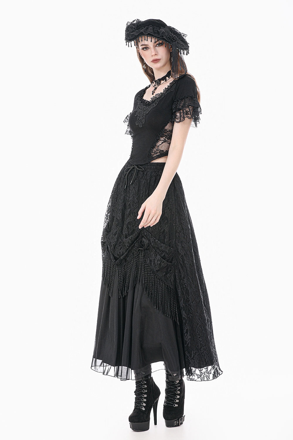 Lacey goth skirt with drawstring