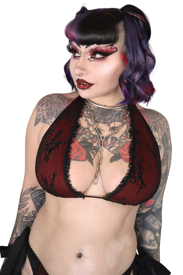 fair trade halter top ruffled lace bikini top