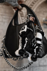 skeleton creepy cat plush keychain