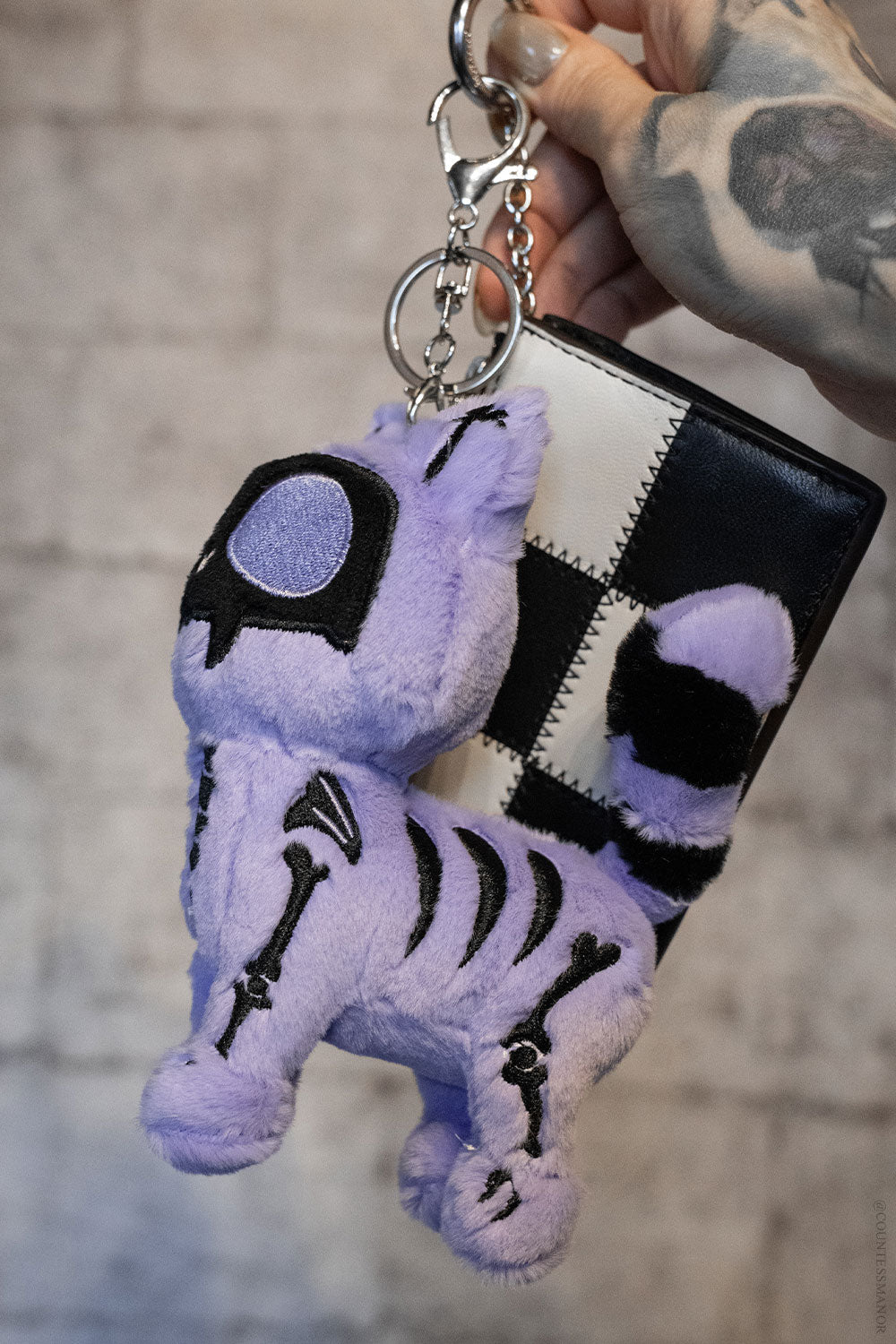 pastel goth skeleton cat plush bag charm