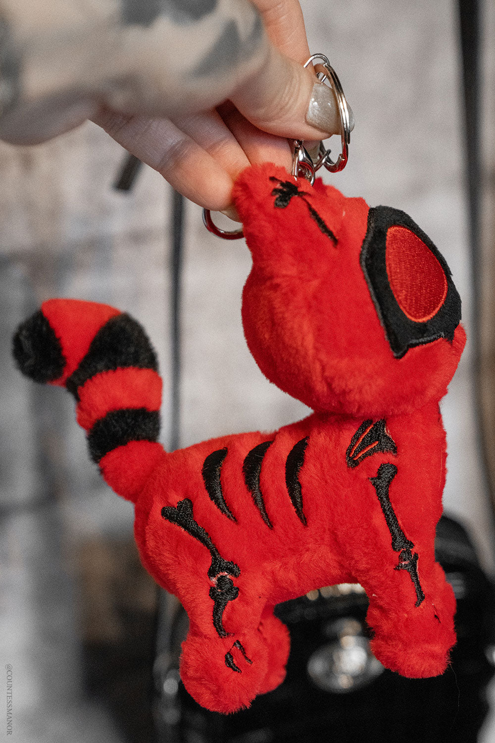 spooky gothic skeleton cat red skelekitty plush toy keychain