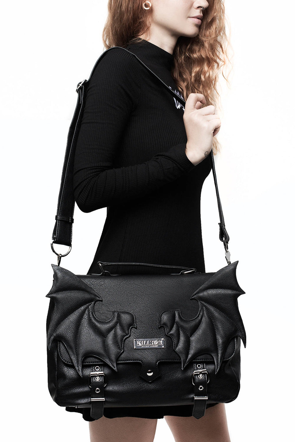 womens batwing vegan leather gothic messenger bag