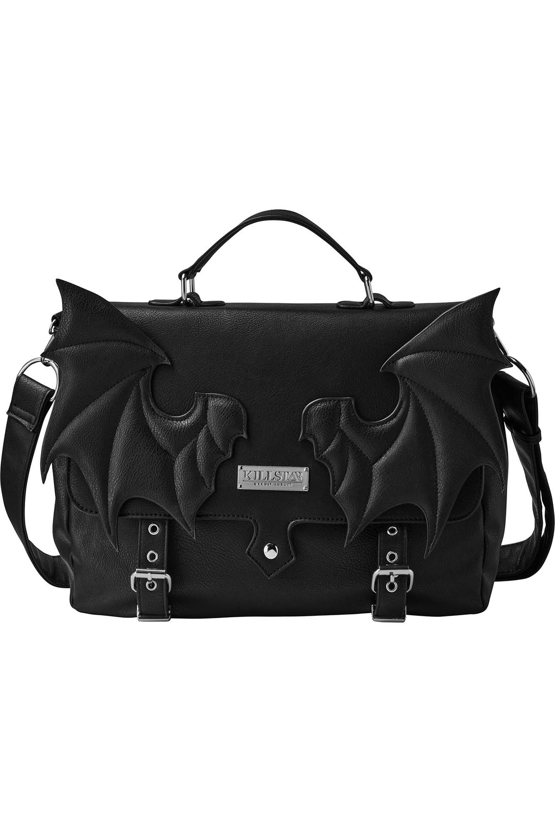 black mens bat shaped vegan leather gothic messenger bag