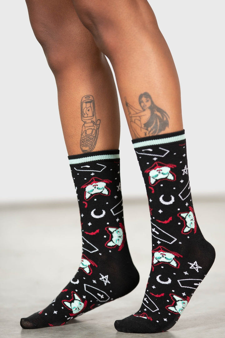 gothic cat knitted socks