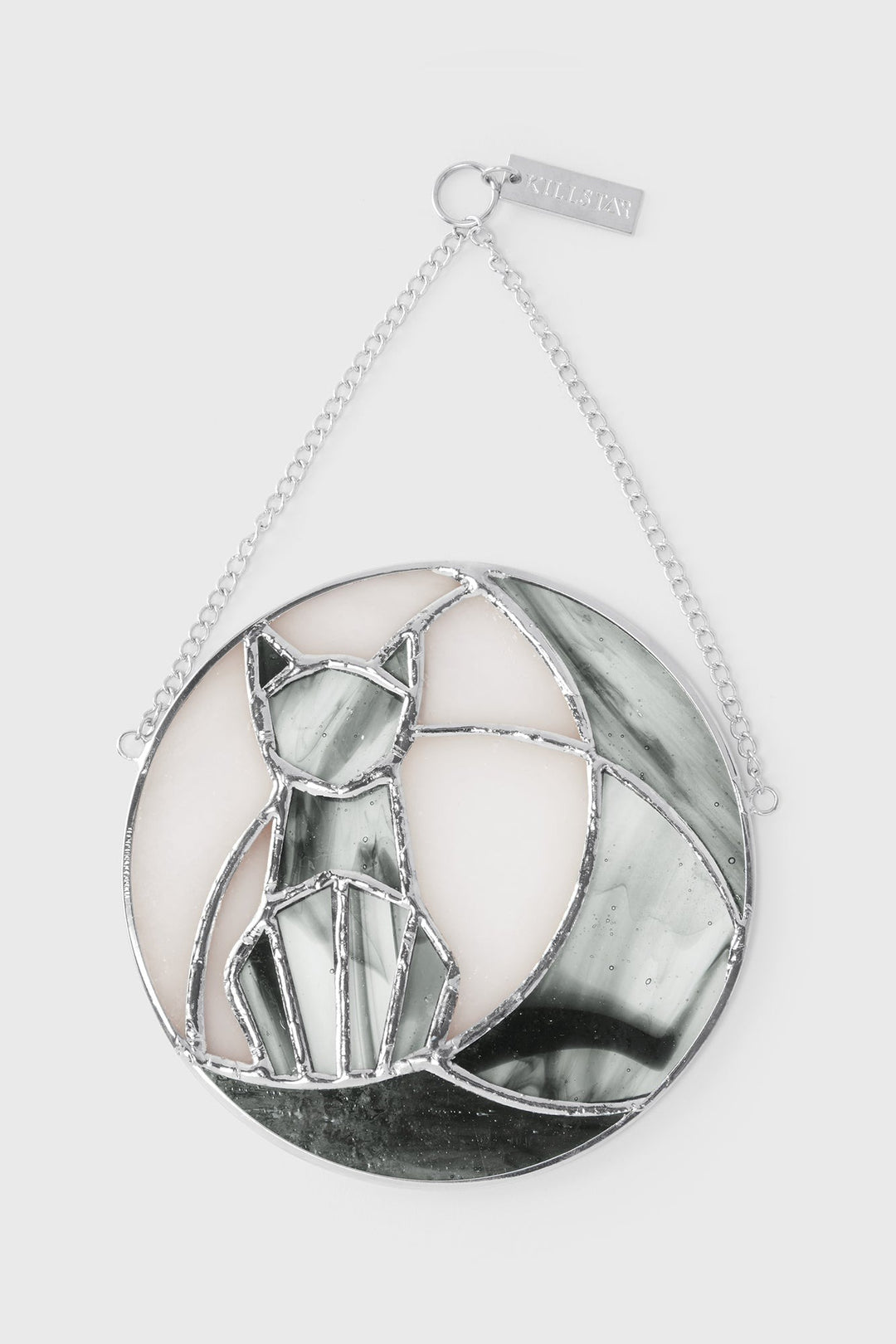 glass gothic cat wall hanging by window