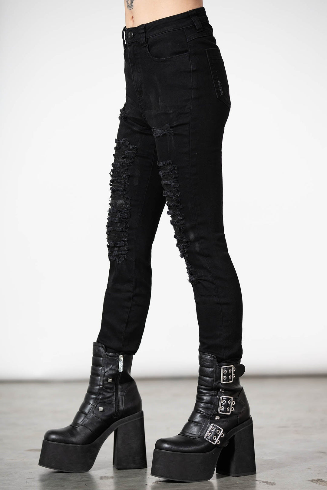 womens high waisted punk pants with shreds down the front