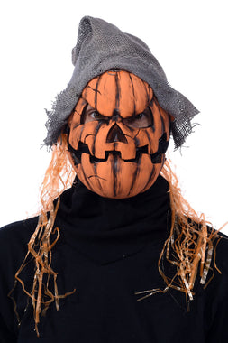 Smashing Jack-O-Lantern Scarecrow Latex Mask w/ Moving Mouth
