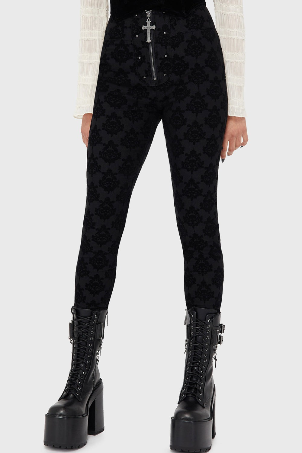 womens high rise damask trad goth pants