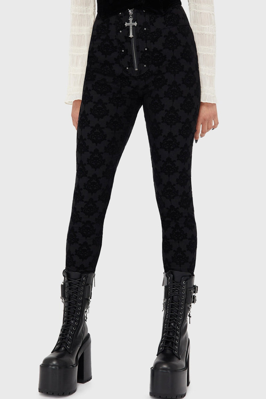 womens high rise damask trad goth pants