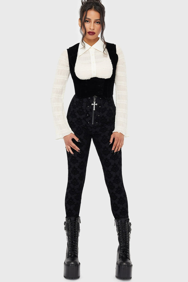 womens high rise damask trad goth skinny jeans 