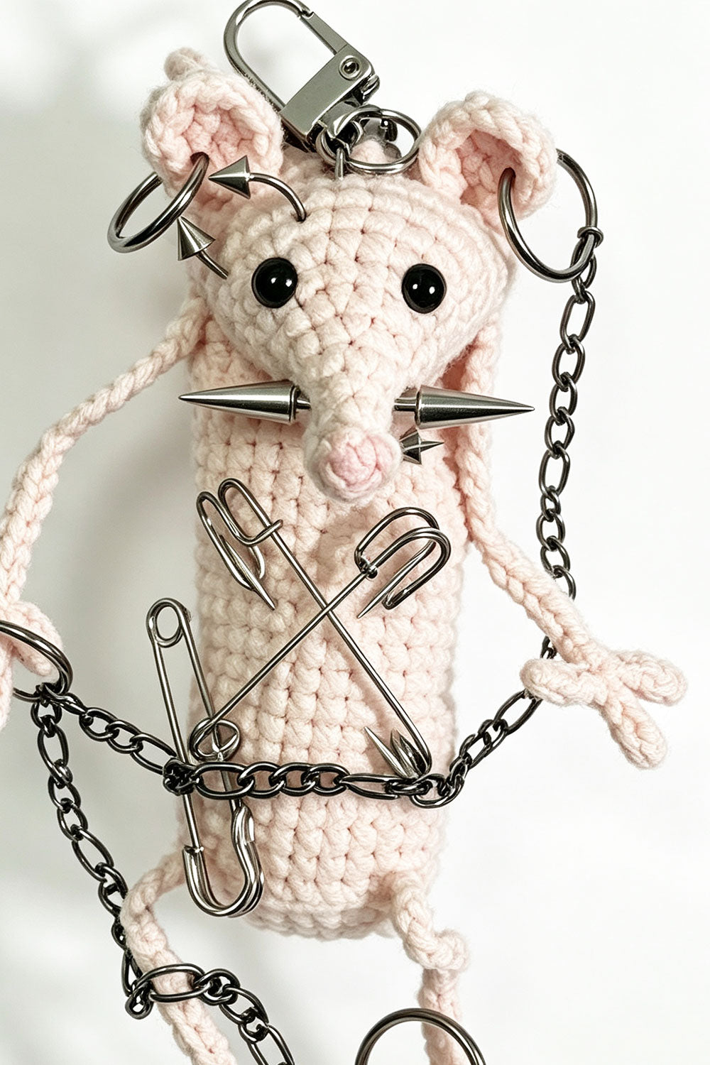 Star ring punk mouse keychain with piercings and chains