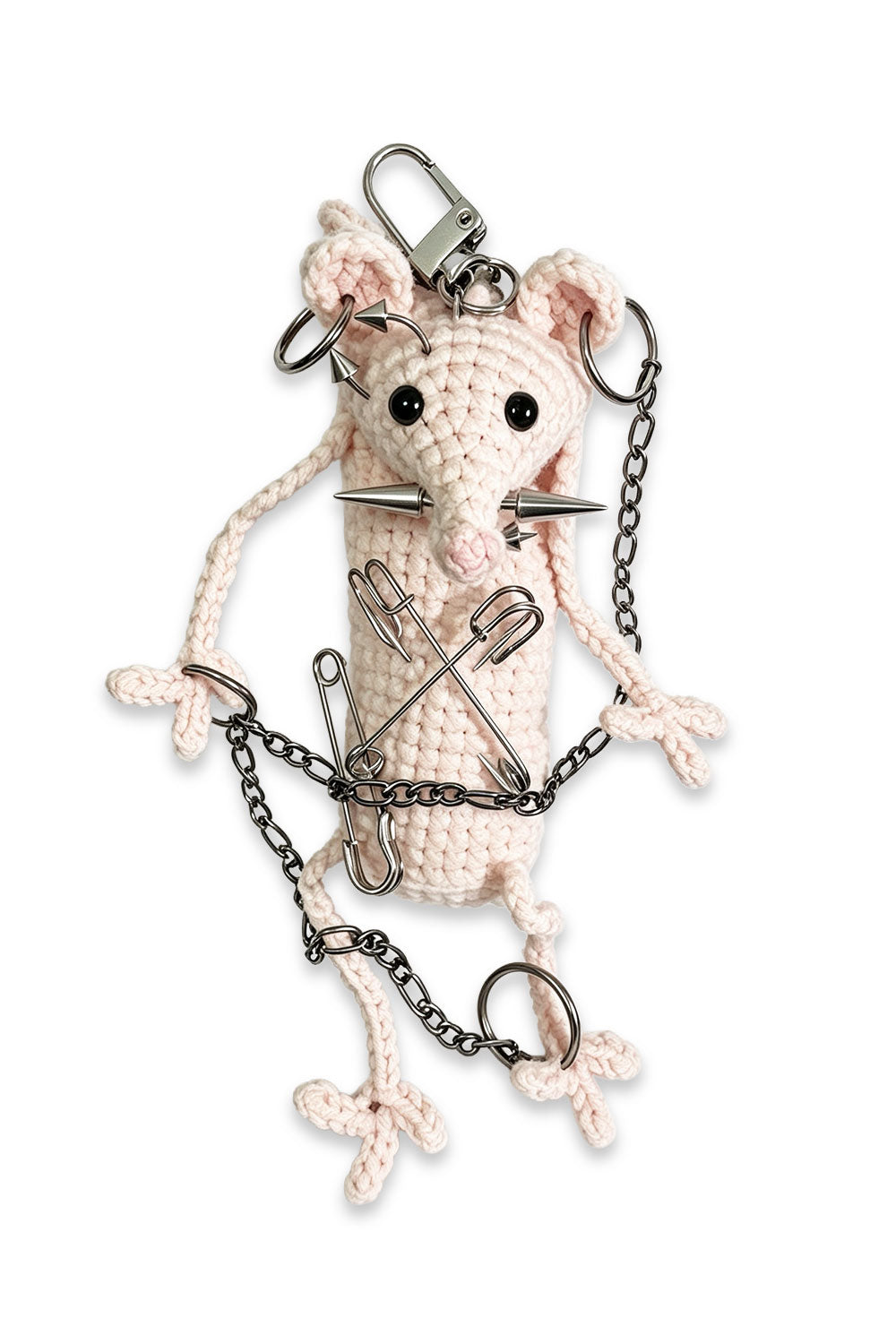 Punk mouse keychain with safety pins and piercings