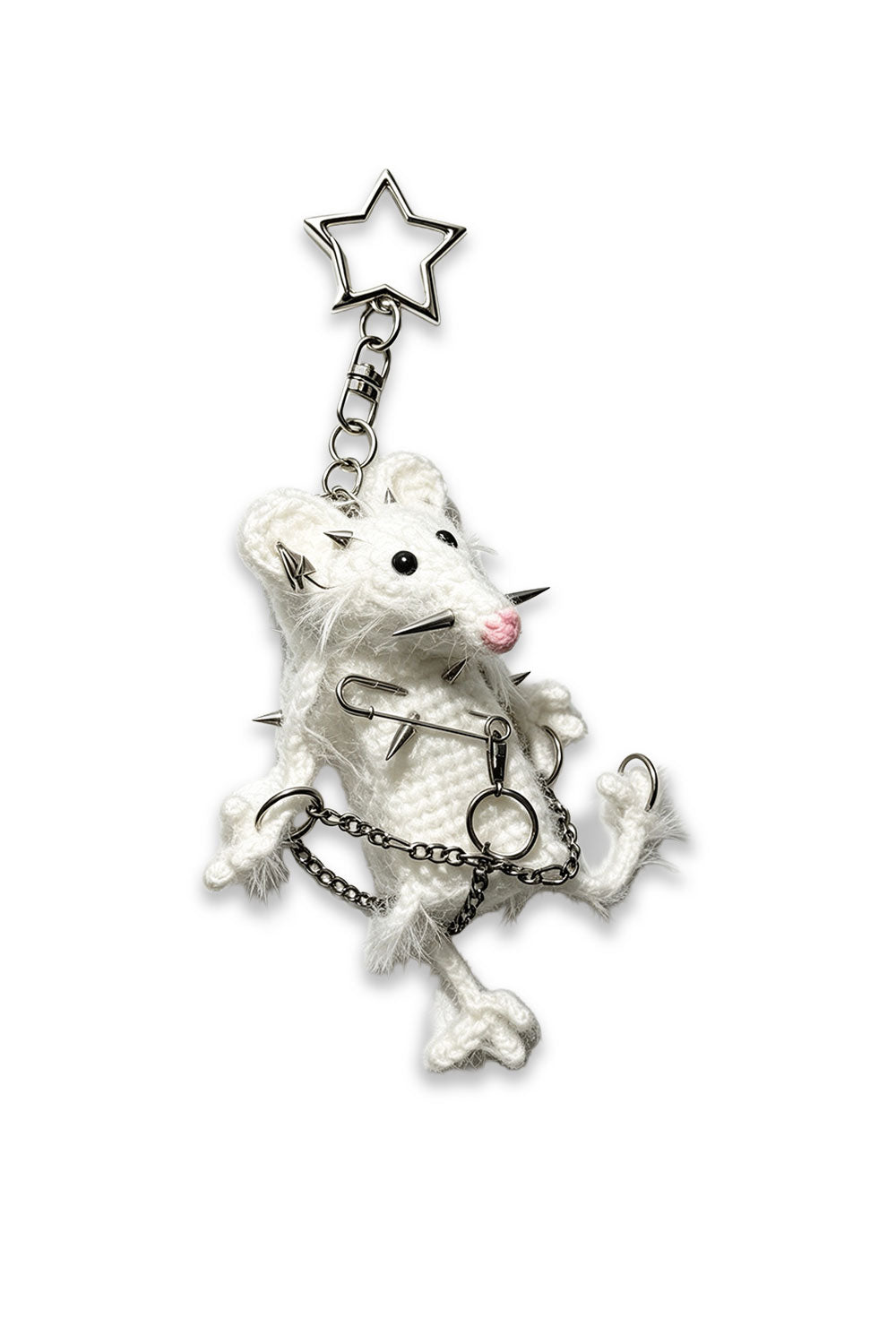 Cute but creepy white mouse keychain accessory