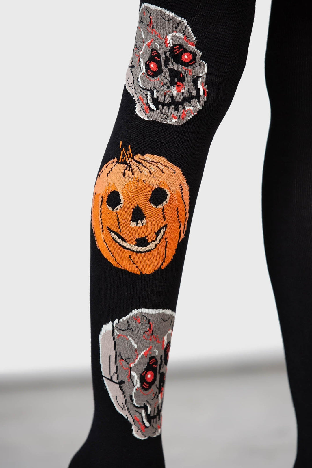 knitted black pumpkin knee-high socks