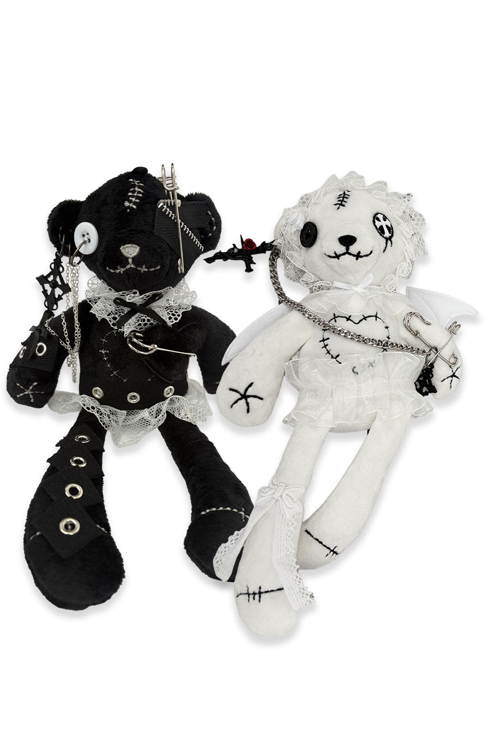 Handmade black white gothic plush teddy bear