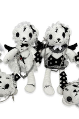 Goth toy plush stitched teddy bear with ruffle and bow details