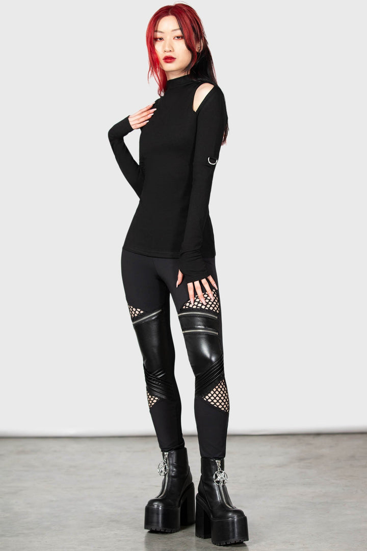 womens gothic grunge leggings with cutouts and zippers