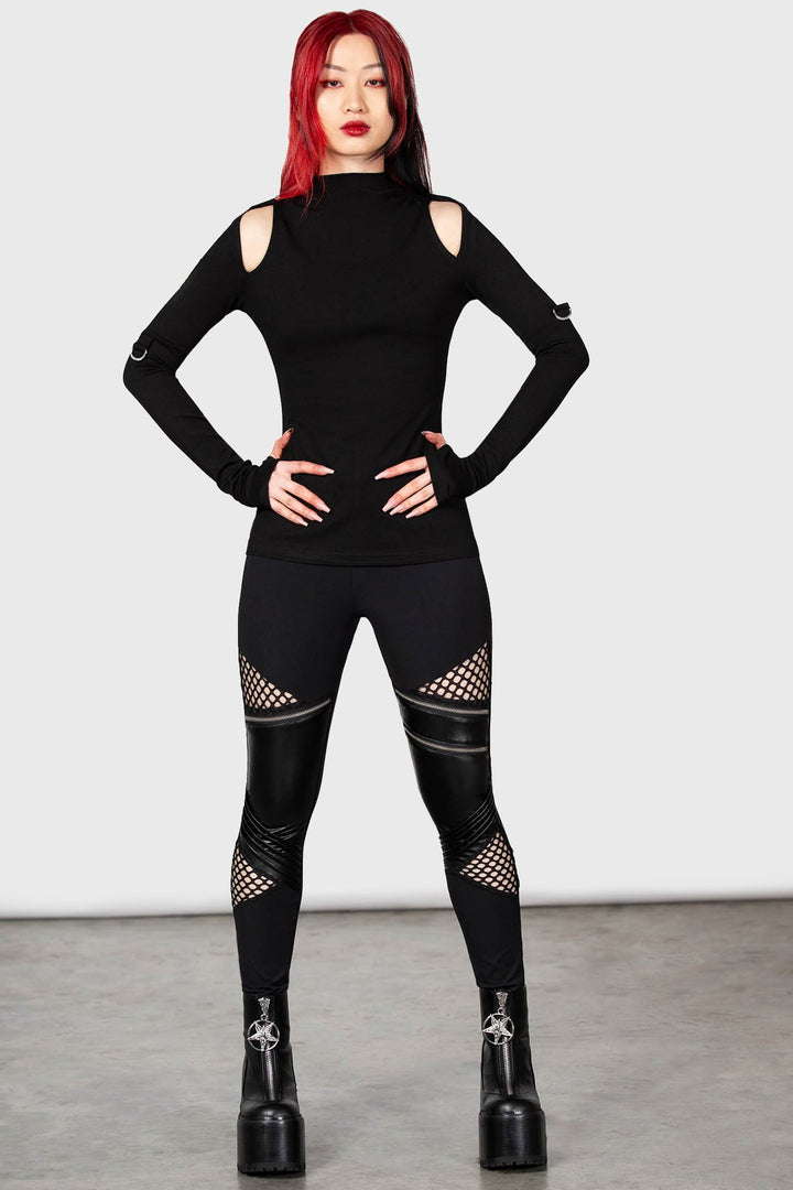 womens black leggings with fishnet