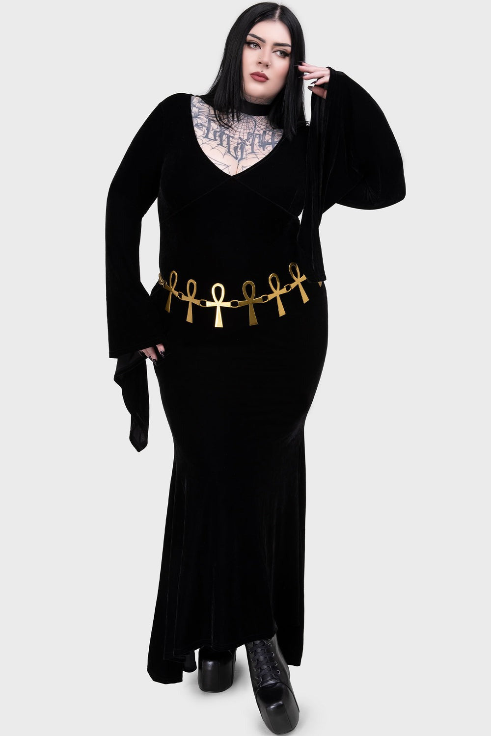 womens plus size occult killstar ankh symbol waist belt in gold 