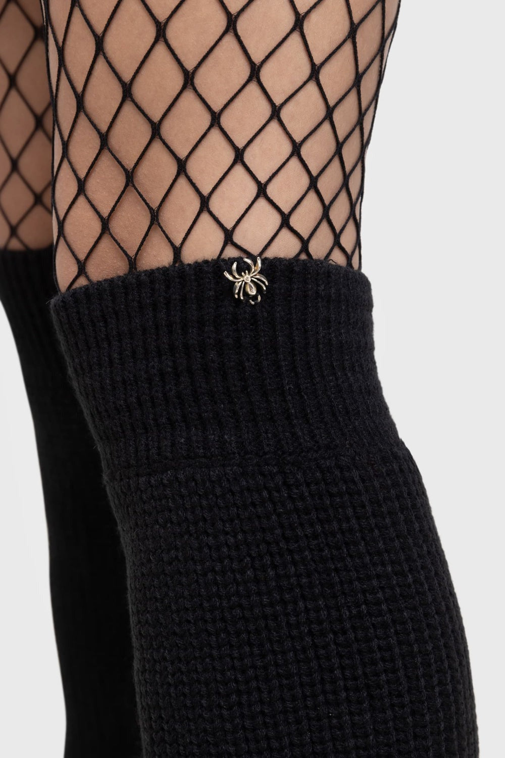 gothic leg warmers with a spider charm 