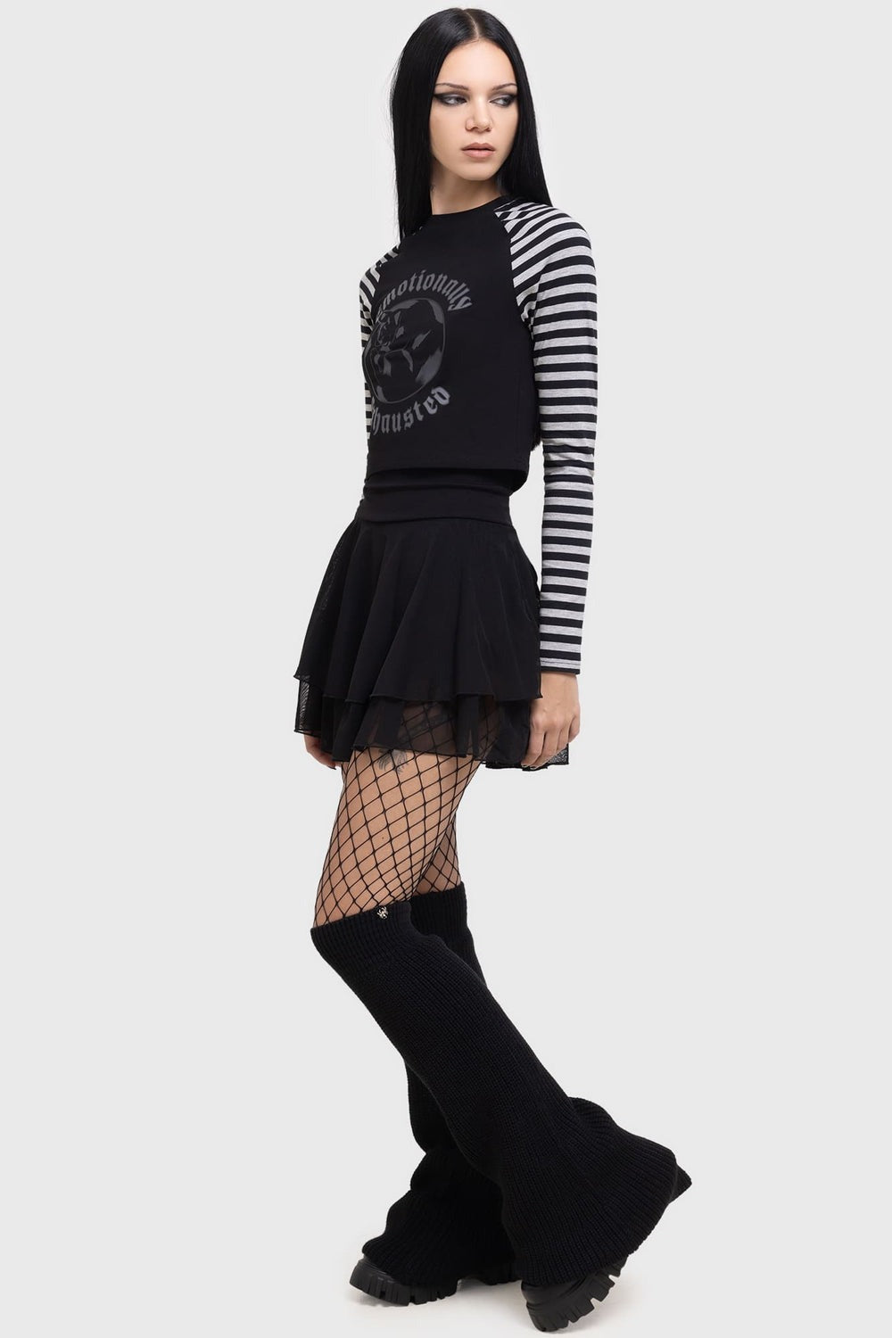womens long emo black knitted knee-high leg warmers