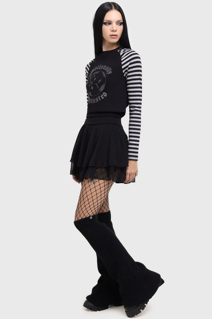 womens long emo black knitted knee-high leg warmers
