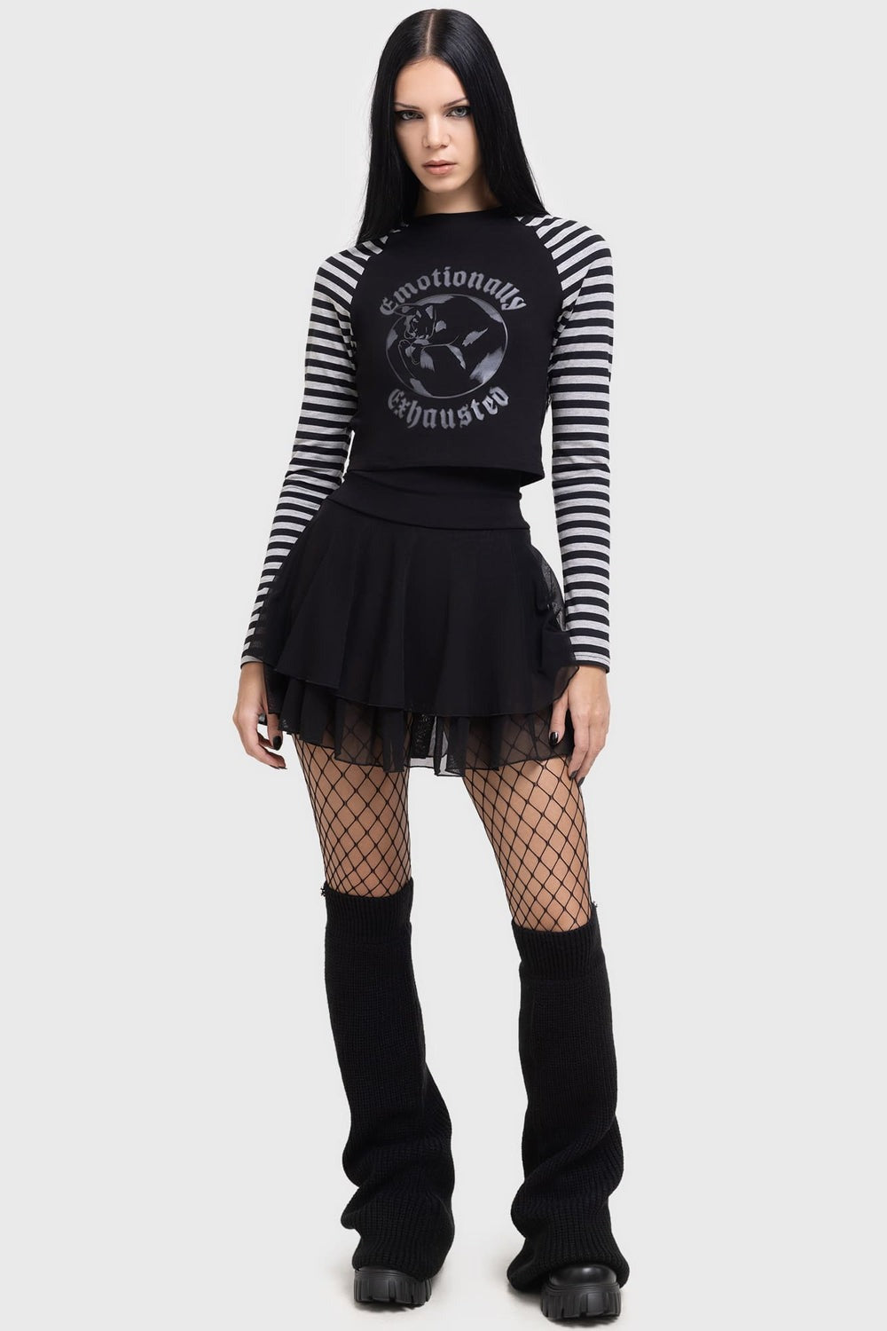 grunge goth black knitted knee-high leg warmers for autumn and winter