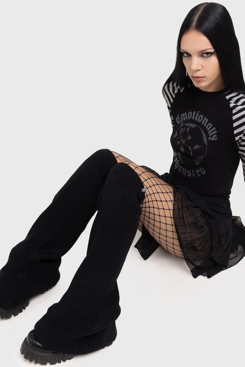 womens goth black knitted knee-high leg warmers