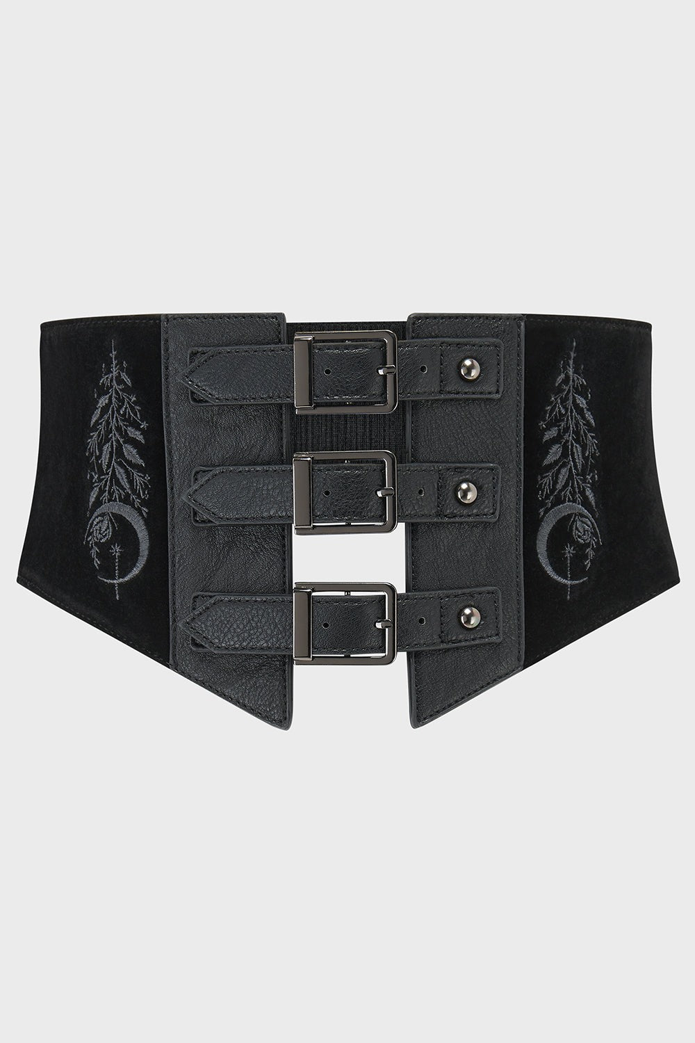 womens vegan leather and black velvet witchy corset