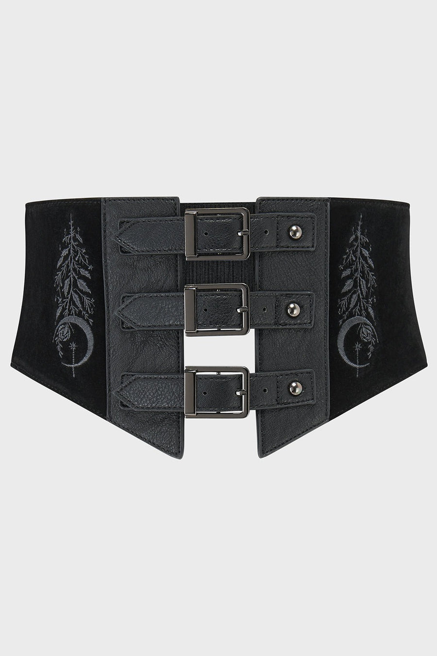 womens vegan leather and black velvet witchy corset