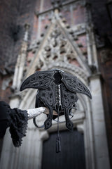 Black faux suede moth wing backpack with 3D movable wings