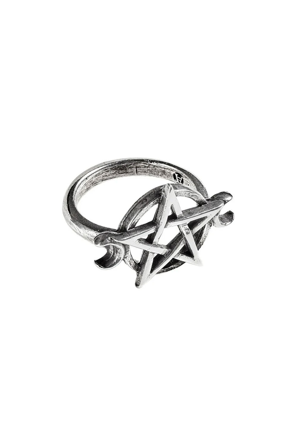 Goth occult goddess ring in pewter metal
