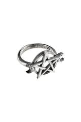 Goth occult goddess ring in pewter metal