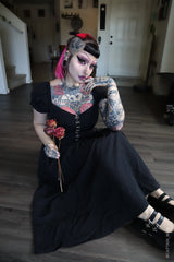 womens puffed sleeve dark cottagecore dress