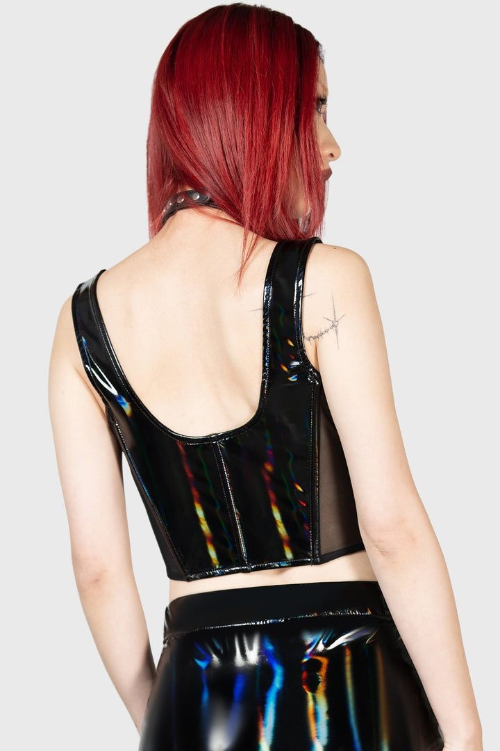sexy womens holographic leather top