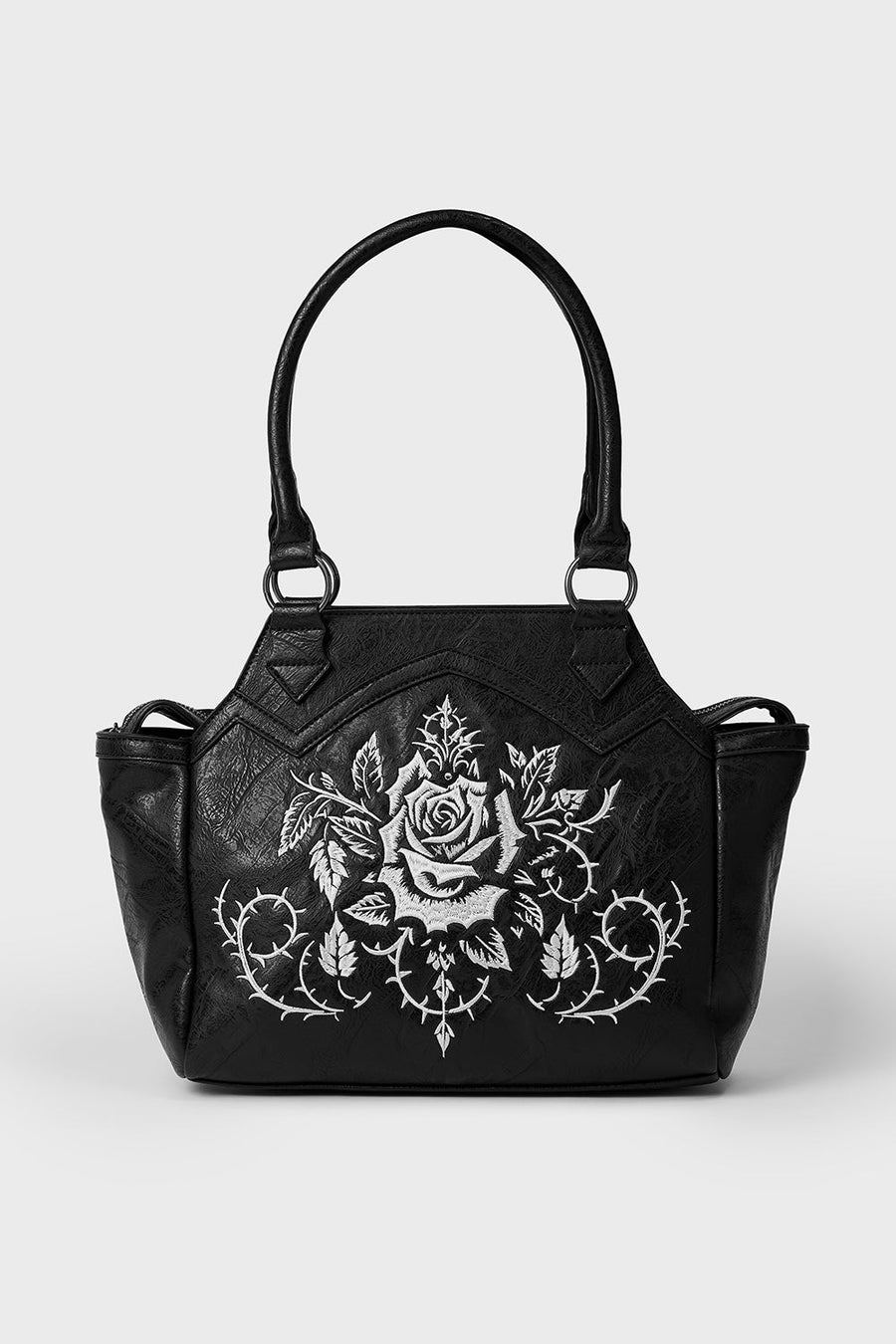 gothic shoulder bag with embroidered rose 
