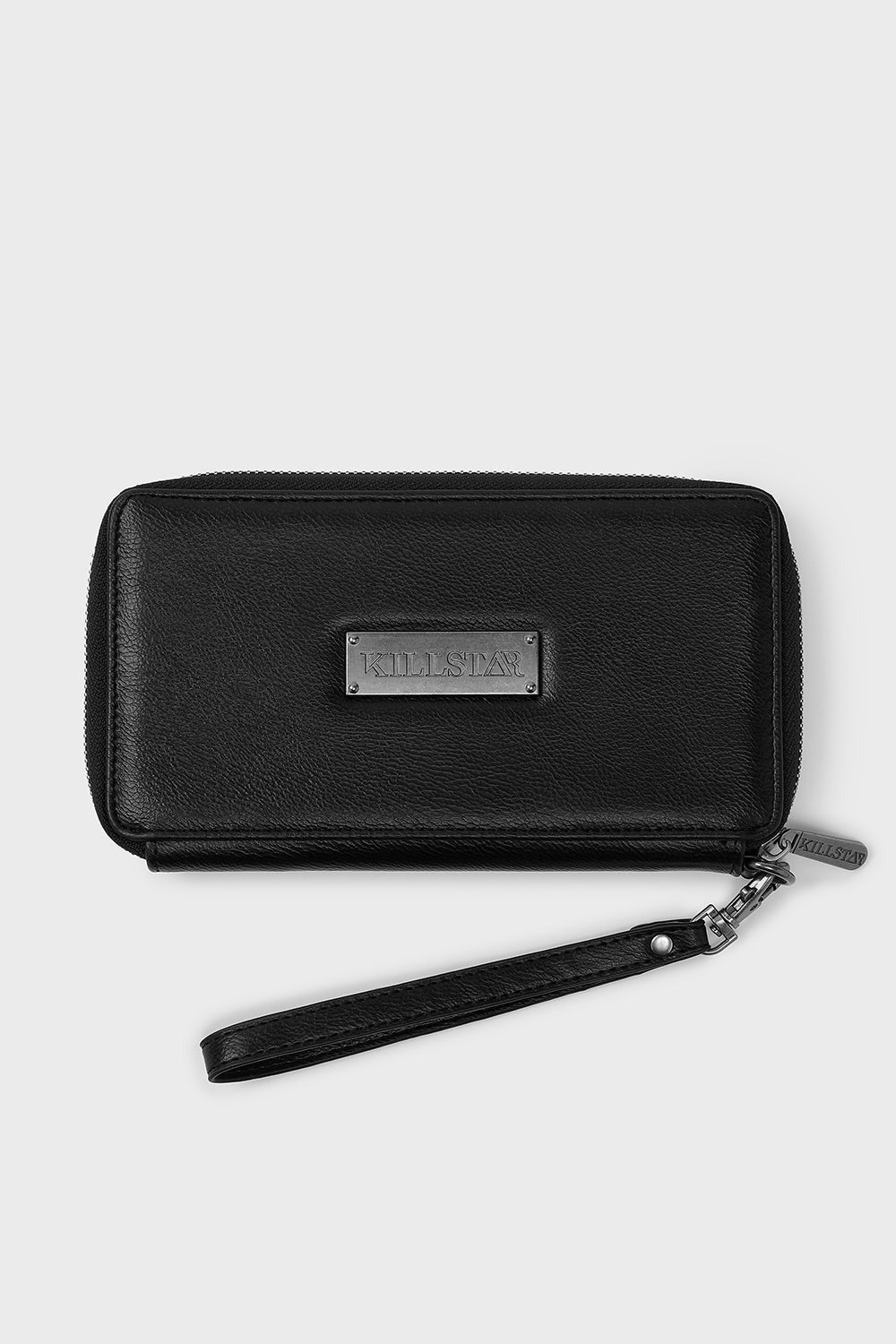 black vegan leather embroidered flower wallet