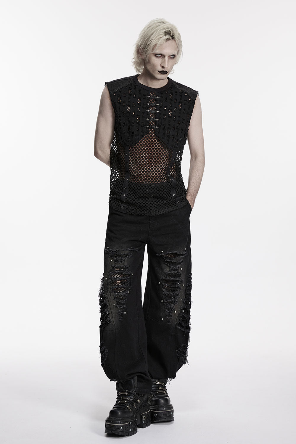 mens festival clubwear punk grunge mesh tank top